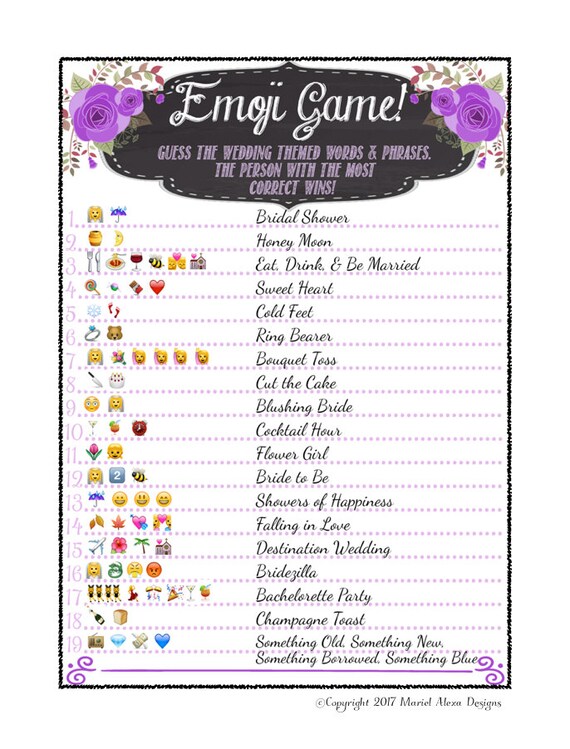 Bridal Shower Emoji Game Fun Unique Games DIY PDF Wedding Etsy