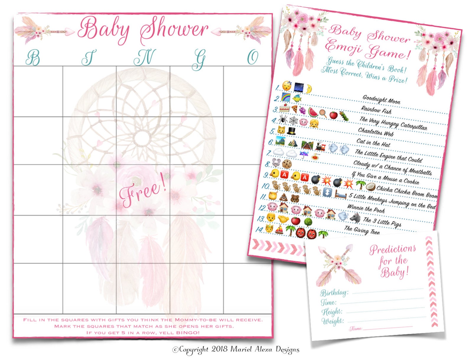 Special Boho Themed Baby Shower Game Pack Printable Emoji Game BINGO Baby Prediction Cards Fun ...