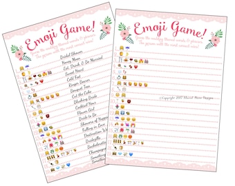 Bridal Shower Emoji Game - Fun Unique Games DIY PDF Wedding Personalized Watercolor Pink Floral Garden Flower Theme Emoticon Pictionary