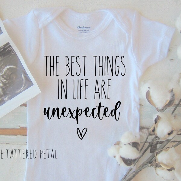 Surprise pregnancy announcement Onesie®, baby announcement, the best things in life are unexpected, best surprise ever, pregnancy reveal