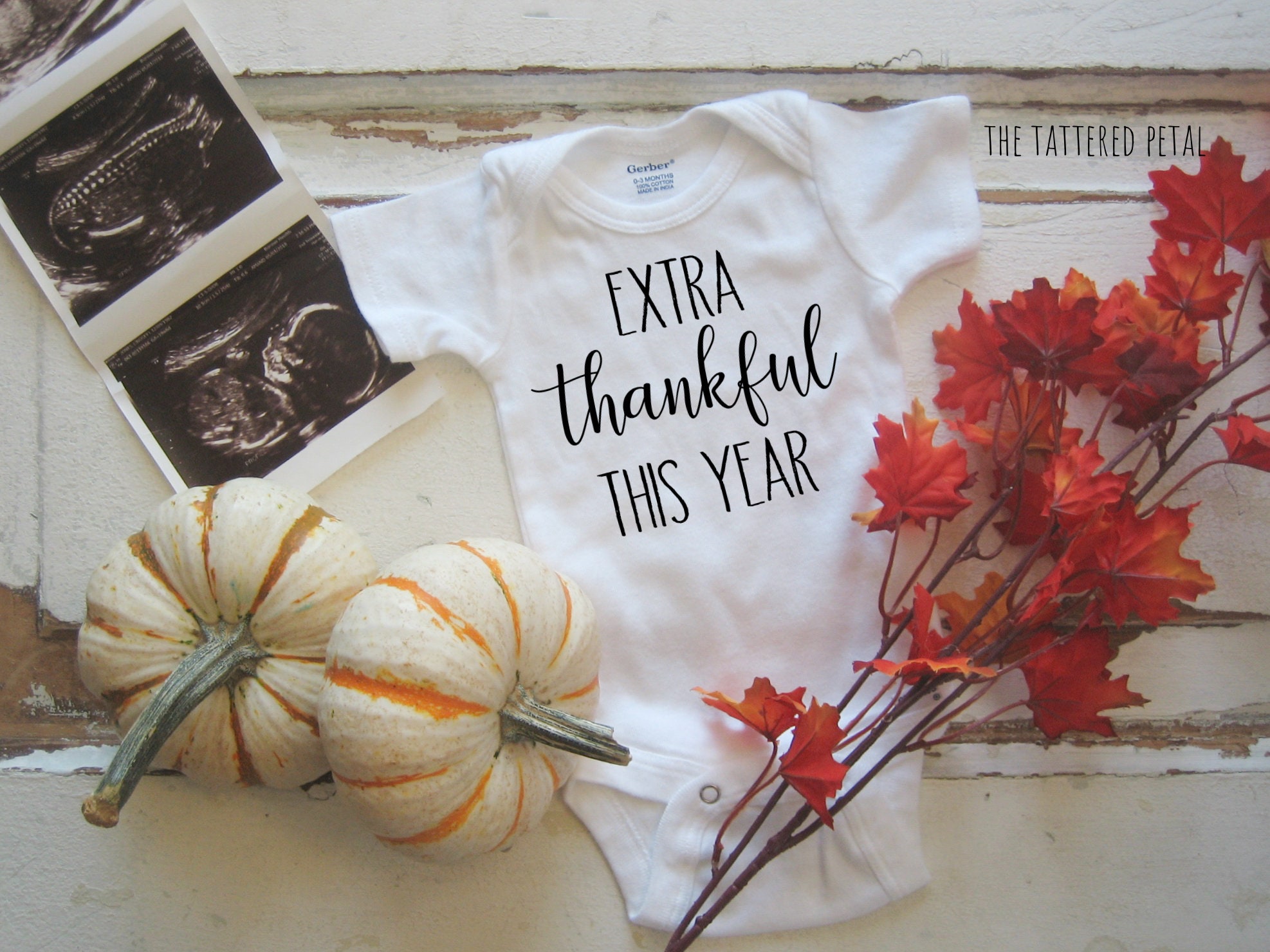 A Little More Thankful This Year ONESIE\u00ae Thanksgiving Pregnancy Announcement Baby Bodysuit Newborn Baby Gift