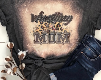 Wrestling mom tshirt, wrestling mom tee, womens tee, wrestling mom sublimation, leopard print t-shirt, sub tee, Bella Canvas bleached tee