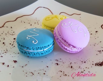 Handmade Fake Macarons with Initial Wedding Centrepieces  Wedding Display Set of 6 Faux Macaron Wedding Favours