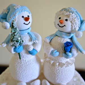 Snowman Cake Topper. Bride and Groom Wedding Cake Toper,Snowman Wedding Cake Topper image 1