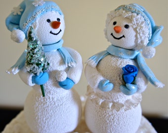 Snowman Cake Topper. Bride and Groom Wedding Cake Toper,Snowman Wedding Cake Topper