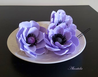 Wedding Hair Pin with Purple Anemone Bridal Hair Pin Wedding Accessories.