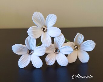 White Stephanotis With Clear Swarovski Hair Pins  Bridal Hair Flowers  Hair Flowers, White Bridal Hair Pins