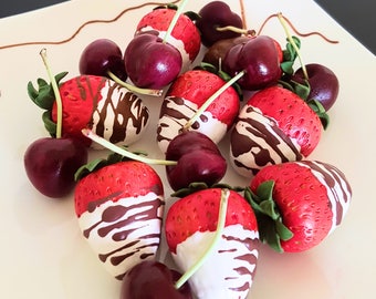 Faux Strawberries Dipped Chocolate Fake Strawberries in Chocolate Strawberry in Chocolate Kitchen Decor Photo Sets of 3 Table Centrepieces