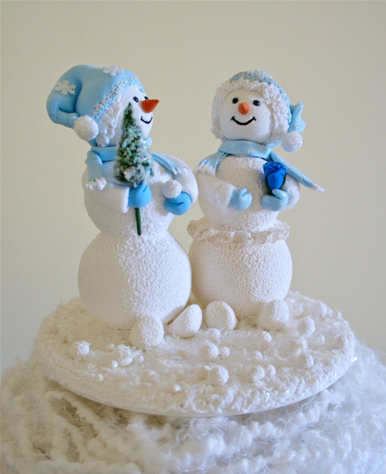 Snowman Cake Topper. Bride and Groom Wedding Cake Toper,Snowman Wedding Cake Topper image 3