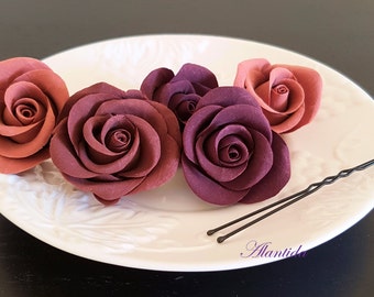 Wedding Hair Pin with Roses Chocolate Color Wedding Accessories Bridal Hair Pin  Wedding Flower