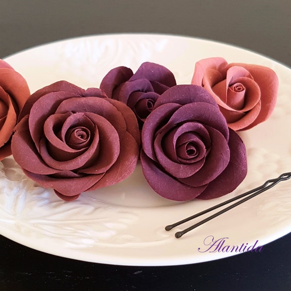 Épingle à cheveux de mariage avec roses couleur chocolat accessoires de mariage épingle à cheveux de mariée fleur de mariage