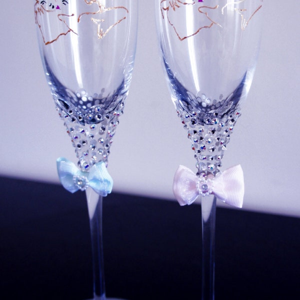 Wedding Brilliant  Champagne Flutes, Defined Groom and Bride Glasses,Swarovski Wedding Flutes,Swarovski Wedding Glasses