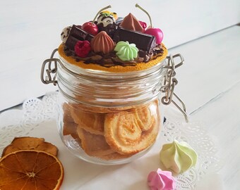 Jar with Sweet Decor Decorative Jar Sweet Original Gifts Idea Cookies Jar Candy Jar Original Gift Fake Candy Fake Chocolate Mothers Day Gift