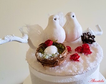 Wedding Cake Topper with Lovely Birds Bride and Groom Wedding Cake Topper Birds Wedding Cake Topper