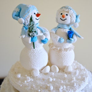 Snowman Cake Topper. Bride and Groom Wedding Cake Toper,Snowman Wedding Cake Topper image 2