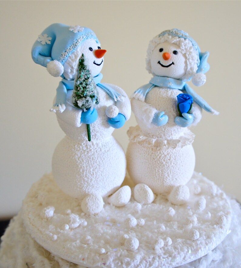 Snowman Cake Topper. Bride and Groom Wedding Cake Toper,Snowman Wedding Cake Topper image 2