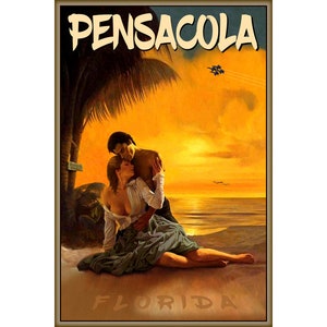Pensacola Sunset Escambia County Florida Beach Cartel de viaje Emerald Coast Pulp Cover Art Print 380