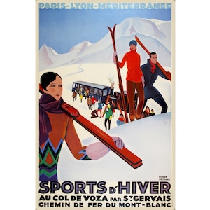 Sports d&#39;Hiver Ski Poster Col de Voza France St Gervais Roger Broders PLM Railways Art Print 324