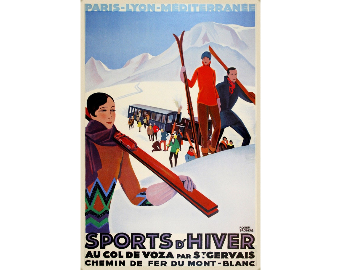 Sports d'Hiver Ski Poster Col de Voza France St Gervais Roger Broders PLM Railways Art Print 324