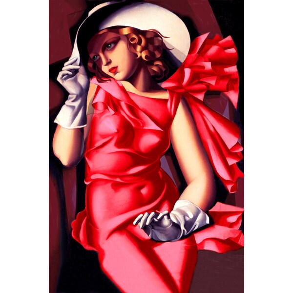 Young Girl in Red by Tamara de Lempicka New Retro Poster Pin Up Art Print High Fashion Hat and Gloves 211