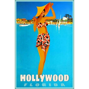 Hollywood Florida Broward County Cartel de viaje Atlantic Gold Coast Art Repro Print 377