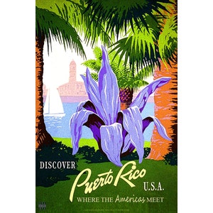 PUERTO RICO New Retro Travel Poster Tropical Caribbean Floral Art Print 189