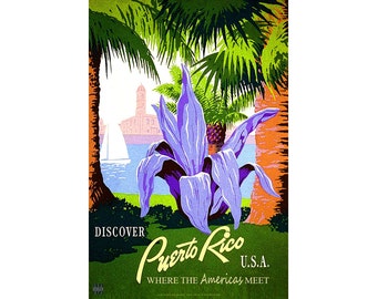 PUERTO RICO New Retro Travel Poster Tropical Caribbean Floral Art Print 189