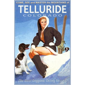 Telluride Colorado Neve Esqui Esportes de Inverno Cartaz de Viagem Brittany Spaniels San Juan Mountains Art Print 328