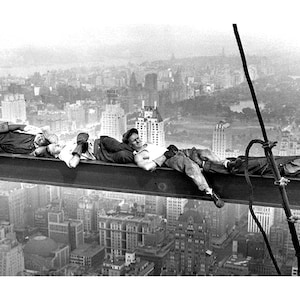 Nap on Girder Beam Skyscraper 30 Rockefeller Center New York Black & White Poster Art Print 334