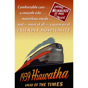 Milwaukee Road HIAWATHA -New Retro Railroad Train Poster -Steam Streamliner- available in 12&quot;x18&quot;, 20&quot;x30&quot; or 24&quot;x 36&quot; sizes- Art Print 019