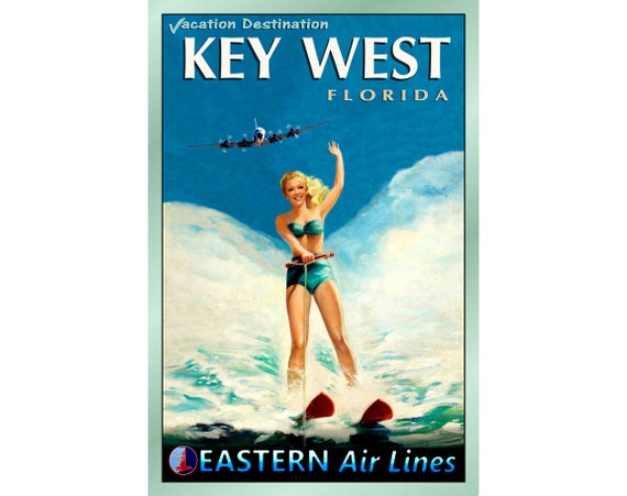 KEY WEST Florida EASTERN Air Lines New Travel Poster Retro Beach  
