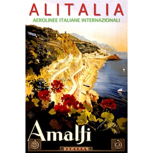 Alitalia AMALFI ITALY New Retro 1947 Travel Reproduction Poster Airline Airport Art Print 173