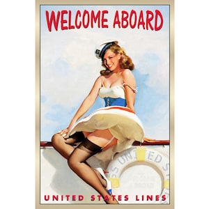 WELCOME ABOARD Sign Marilyn Monroe New Travel Poster Retro SS United States Lines Ship Pin Up Art Print 235