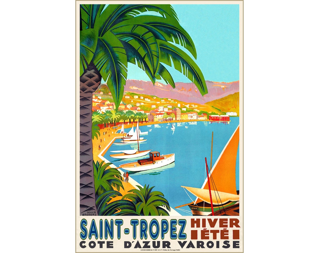 Saint-tropez Cote D\'azur France Travel Poster Mediterranean Art Roger  Broders Repro Print 313 - Etsy