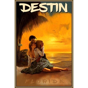 Destin Okaloosa Condado Florida Beach Cartel de viaje Emerald Coast Pulp Cover Art Print 380