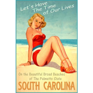 South Carolina Beach Beauty Pin Up Poster Palmetto State Atlantic Coast Shore Ocean Art Print 296