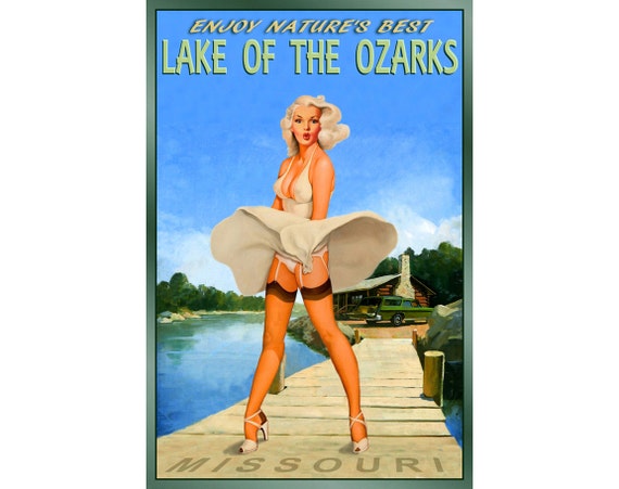 LAKE of the OZARKS Missouri Original Travel Poster Marilyn Pin Up Art Print 224 LAKE of the OZARKS Missouri Original Travel Poster Marilyn Pin Up Art Print 224