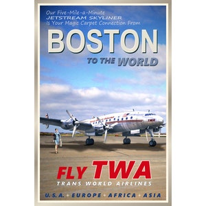 BOSTON Massachusetts TWA Airlines nuevo cartel original Lockheed Constellation Avión Viaje Turismo Retro Arte Impresión 095
