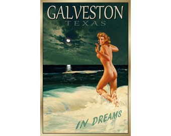 Galveston Texas New Marilyn Monroe Pin Up Poster Retro Nude Beach Bathing Beauty Ocean Travel Art Print 169