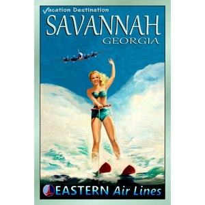 SAVANNAH Georgia EASTERN Air Lines Travel Poster New Retro Beach Pin Up Art Print 052