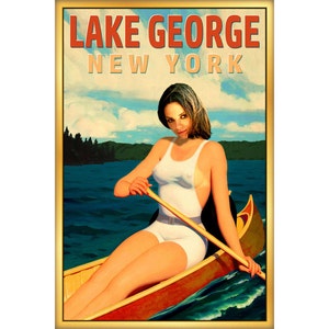 Lake George New York Travel Poster Upstate Canoe Pin Up Adirondack Mountains Art Print 273
