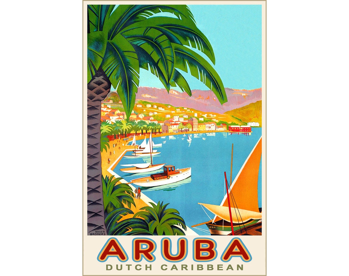 Aruba Dutch Caribbean Tropical Travel Poster Roger Broders Repro