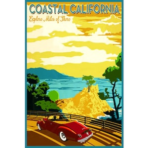 Coastal California Pacific Coast 17 Mile Drive Poster Vintage Pebble Beach Travel Repro Art Print 305v
