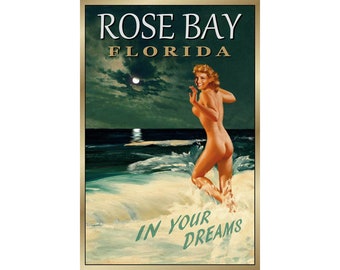 Rose Bay Florida New Original Marilyn Monroe Poster New Retro Nude Beach Bathing Beauty Pin Up Ocean Travel Art Print 169