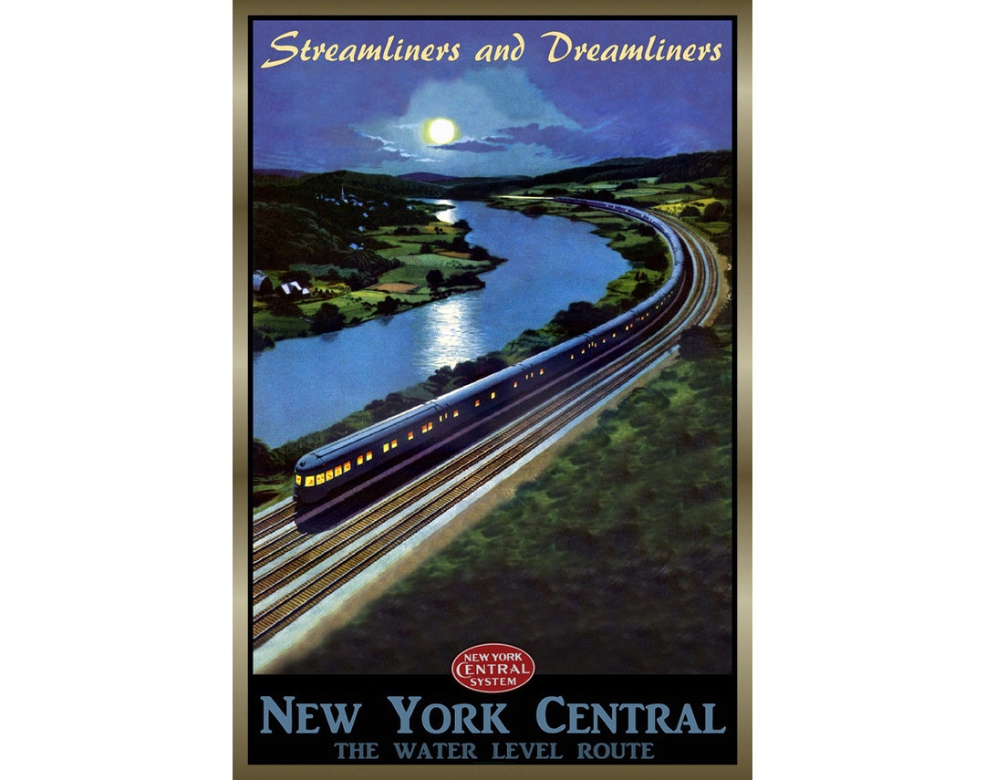 New York CENTRAL Railroad dreamliner Retro Train Poster Water Level Route  Hudson River Original Art Print 154 - Etsy