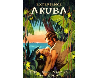 Aruba Dutch Caribbean Tropical Travel Poster Pulp Fiction Cover Art Print 397