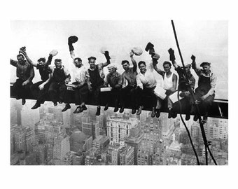 Hats Off Lunch on Girder Beam Skyscraper 30 Rockefeller Center New York Black & White Poster Art Print 334