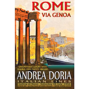 SS ANDREA DORIA Rome Genoa Italian Line Travel Poster Retro Roman Ocean Liner Ship Art Print 187
