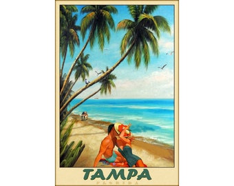 Tampa Florida Hillsborough County Sun Coast Beach Travel Poster New Retro Tropical Romance Art Print 399