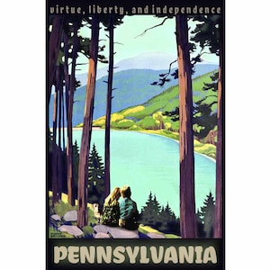 Pennsylvania Keystone Boy Girl and Dog Travel Poster Roger Broders Quaker State Art Print 372